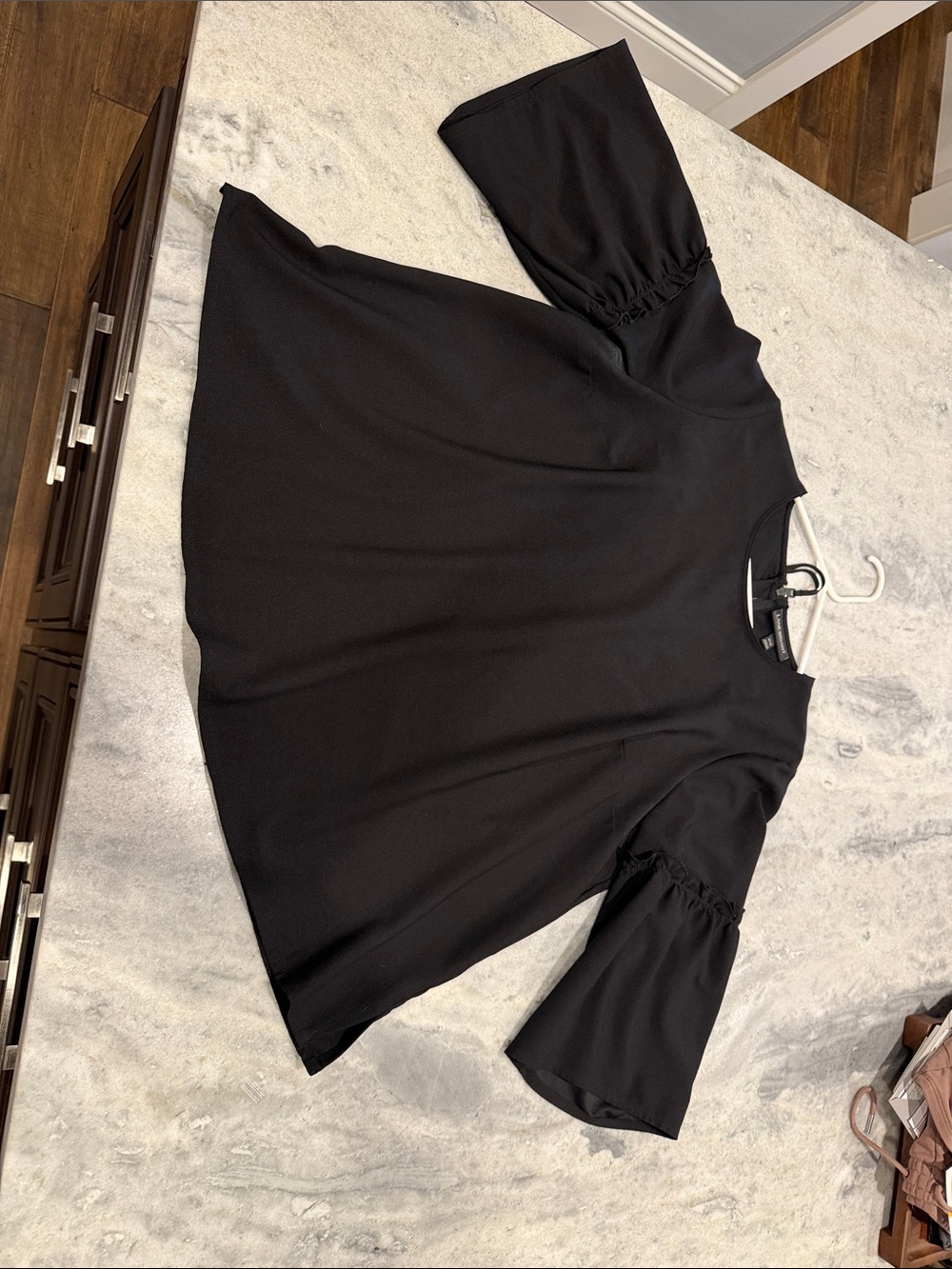 Black Short Sleeve Top with Ruched Sleeves